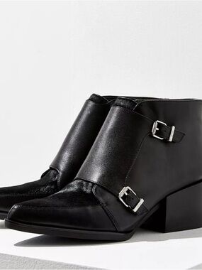 Sam Edelman Circus Reese Monk Strap Booties 8 Black Silver Buckle Pointed Toe
